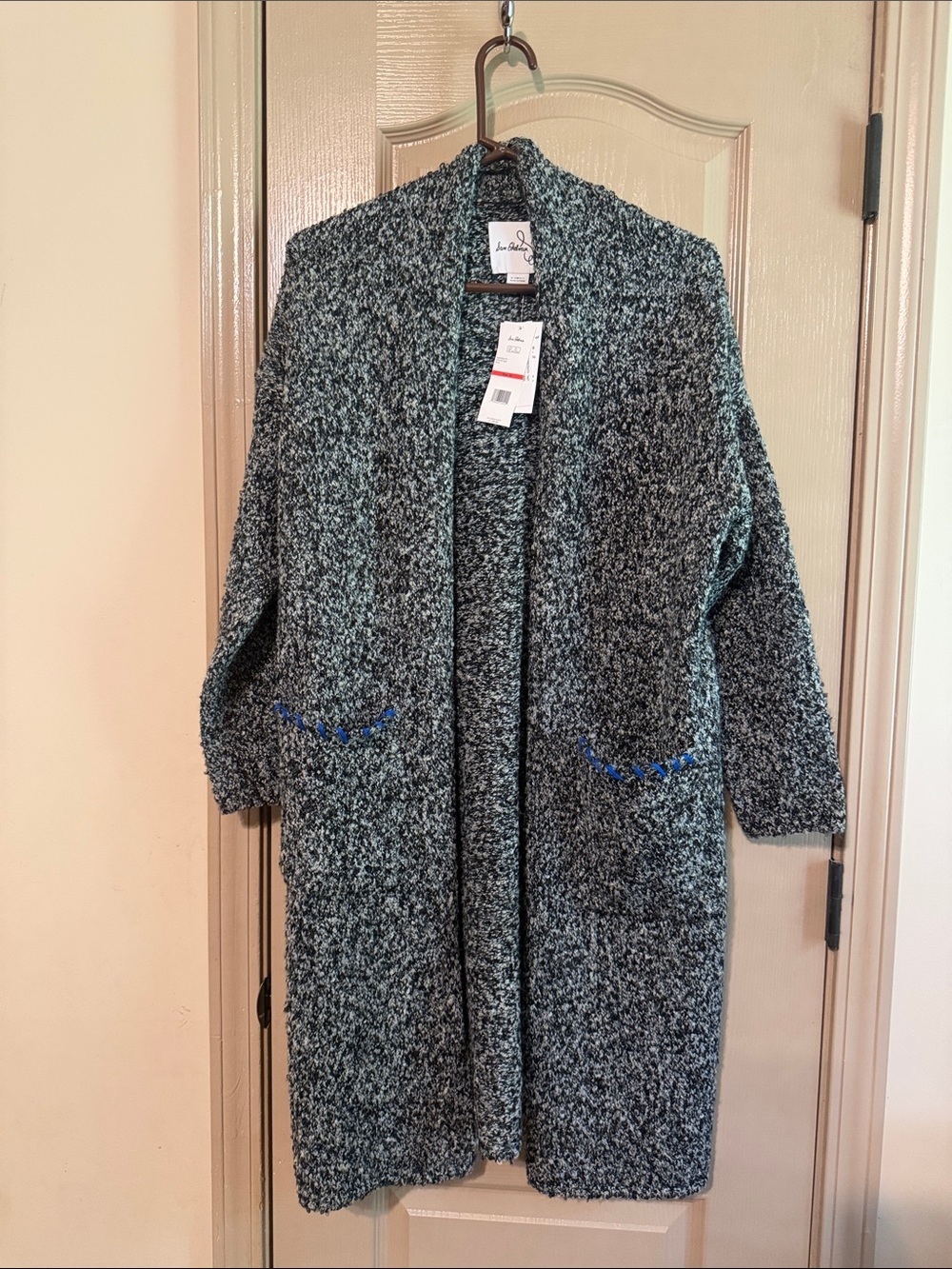 Sam Edelman Black and Gray Marled Open-Front Long Cardigan